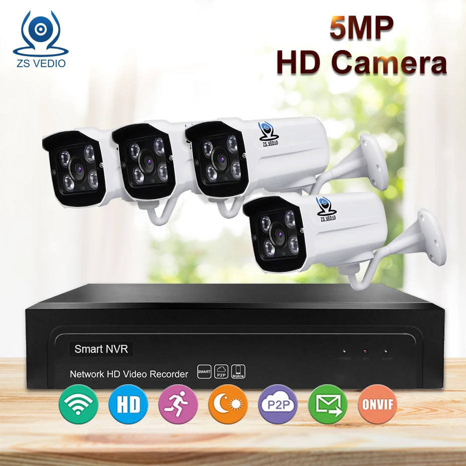 ZSVIDEO Surveillance System Security Camera POE Home font b Outdoor b font Motion 5MP Infrared Night