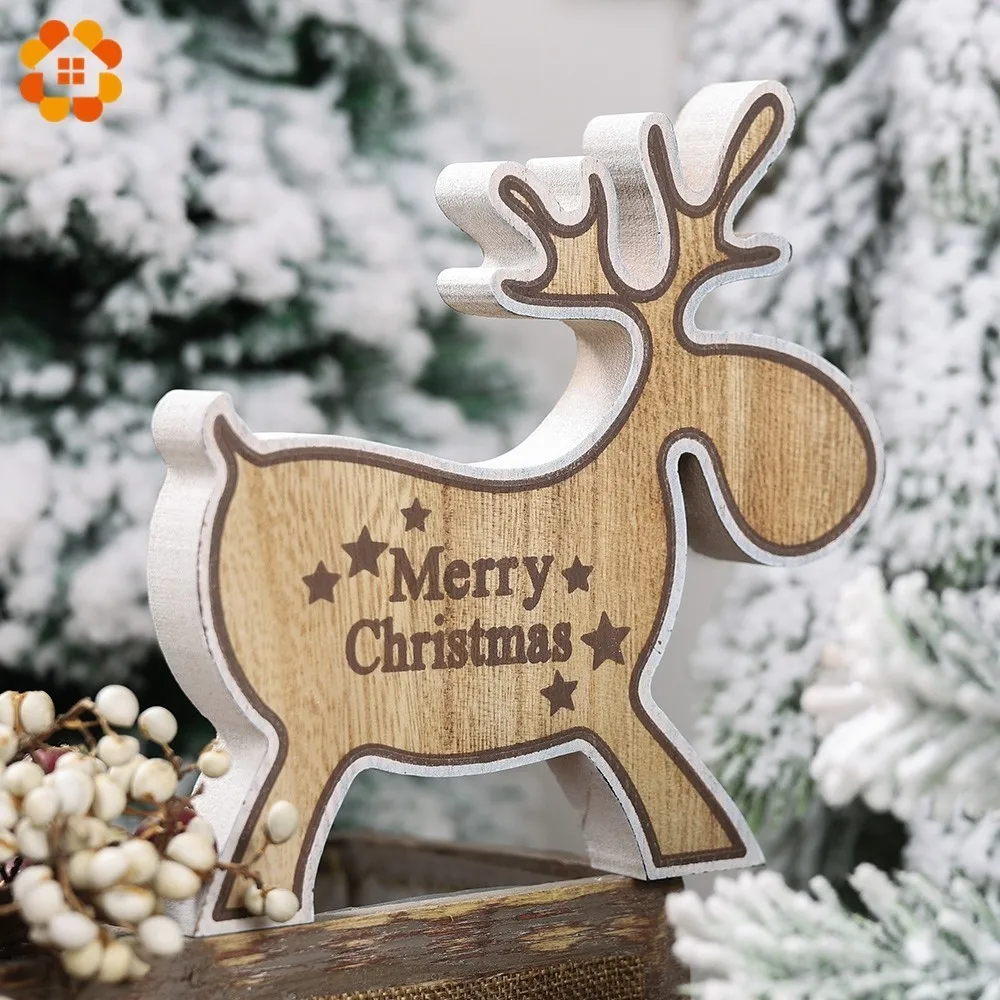 

1PC Lovely Christmas Deer Wooden Ornaments Home Table Decoration Christmas Party Decorations Kids Toys DIY Gift Wood Craft