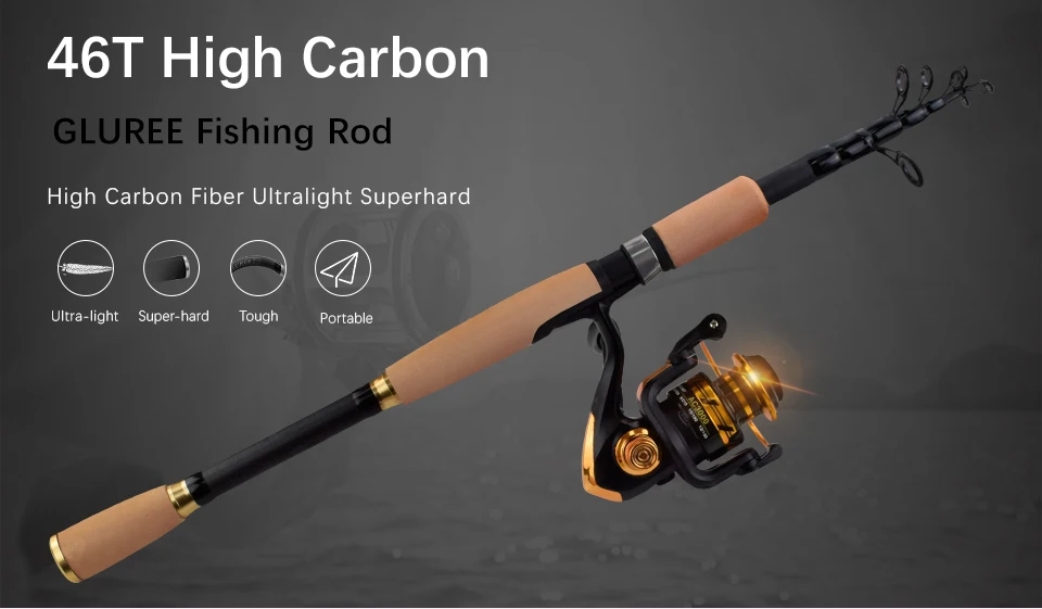 GLUREE High Carbon Fiber Lure Fishing Rod Portable Telescopic Spinning Fishing Hand Pole Casting Rod Tackle 1.8M 2.1M 2.4M 2 (7)