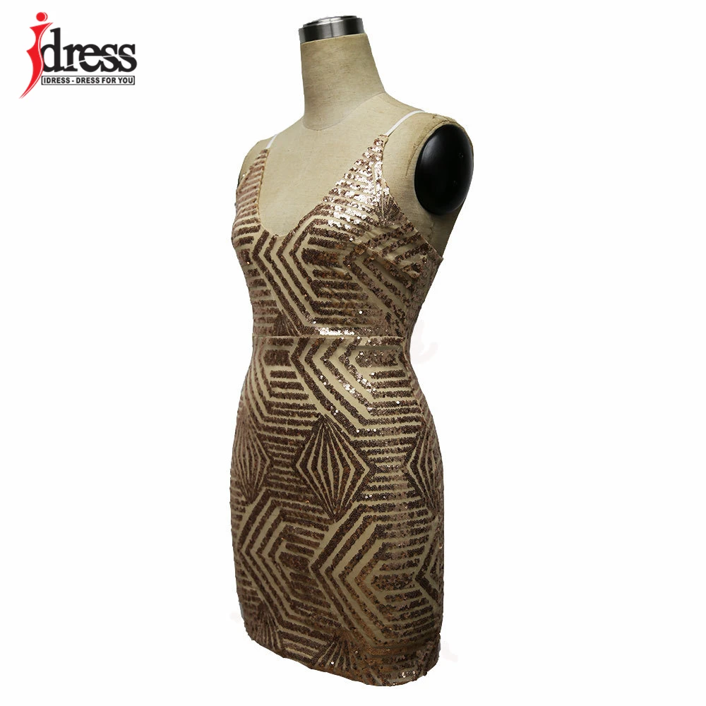 IDress 2018 New Style Summer Dress Women Sexy Club Dress Party Night Club Dress Vestido Robe Femme Party Black Gold Sequin Dress (6)
