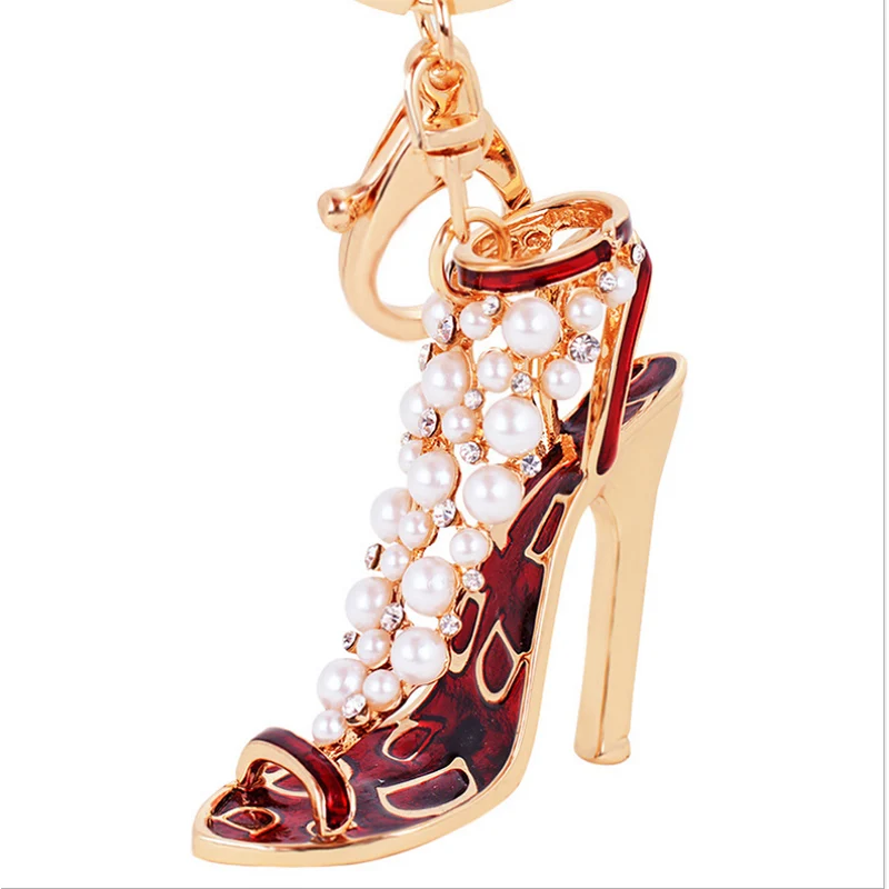 Creative Crystal Rhinestone High Heel Shoes Keychains Car Keyring Charm