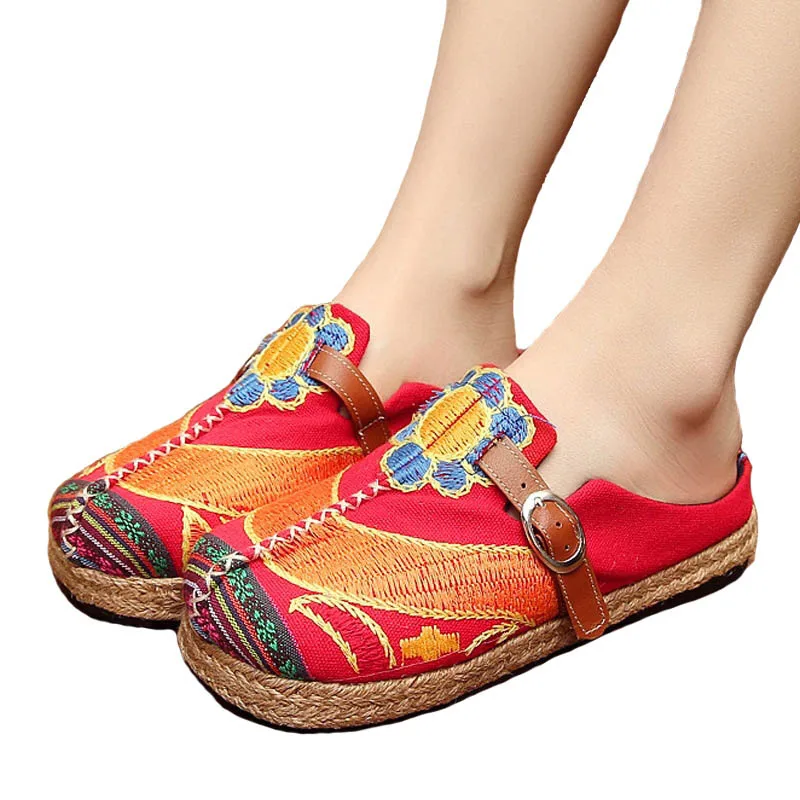 

Dropshipping Vintage Women Slippers Casual Linen Cotton Floral Embroidery Handmade Ladies Canvas Walk Hemp Soft Shoes Outside