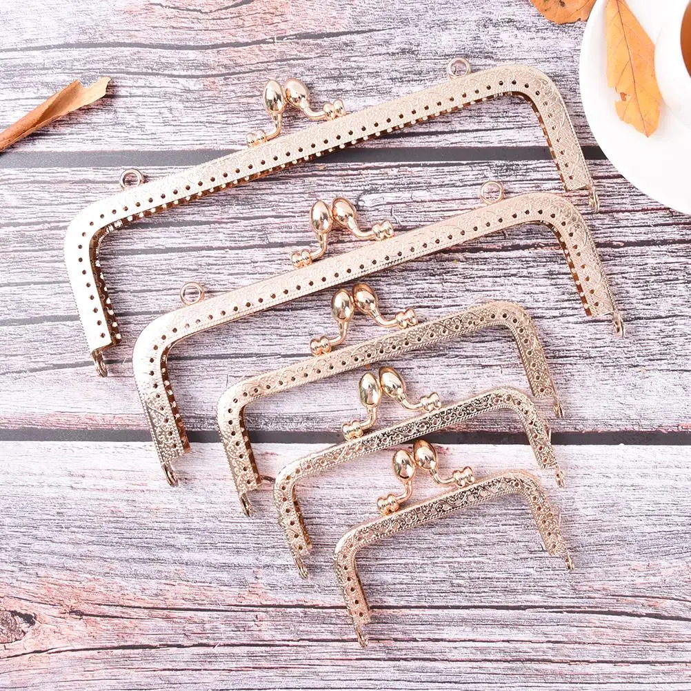 

New 6Sizes Light Gold DIY Purse Handbag Handle Coins Bags Metal Kiss Clasp Lock Frame 8.5/10.5/12.5/15/18/20cm For DIY Purse Bag