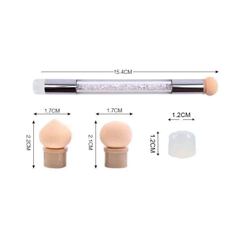 Nail Art Sponge& Silicone Brush Double-Headed Pen Gradient Blooming Transfer Stamping 6 Sponge Head Pen Manicure Tool