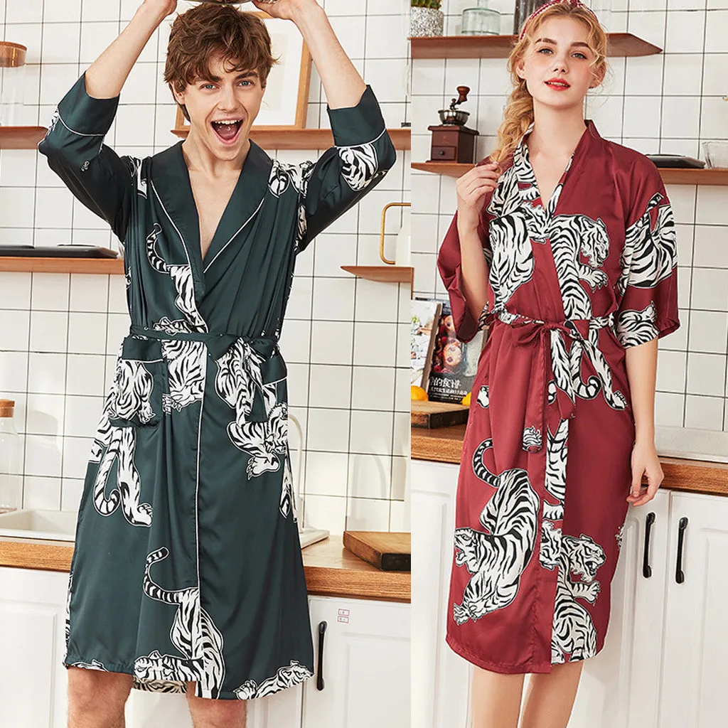 Для женщин мужская пара модные атласное шелковое ночное белье Пижама женский банный халат женские халаты пижамы дамы сексуальная одежда