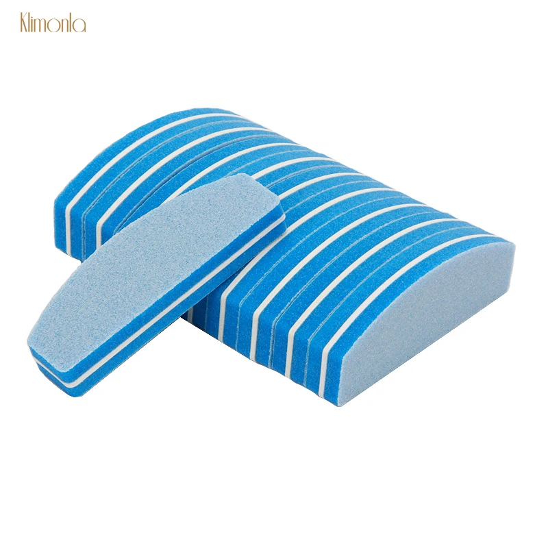 

40pcs Blue Crescent Nail File 100/180 Sanding Buffer Files Sponge Polish Trimmer Manicure Salon Tips Double-sided Nail Art Tools