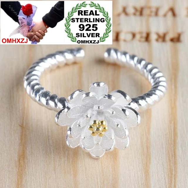 OMHXZJ Wholesale Jewelry Romantic Fashion Sweet Lotus Gift 925 Sterling Silver G OMHXZJ Wholesale Jewelry Romantic Fashion Sweet Lotus Gift 925 Sterling Silver G