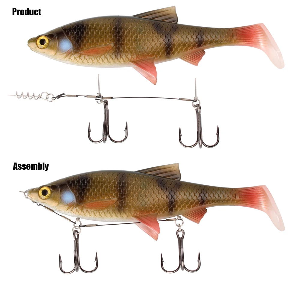 RoseWood 1pc 40g84g Perfect T-Style Tail 3D Scanned Soft Fishing Lure + 1PC Double VMC Hooks With Screw Connector For Big Game  (4)