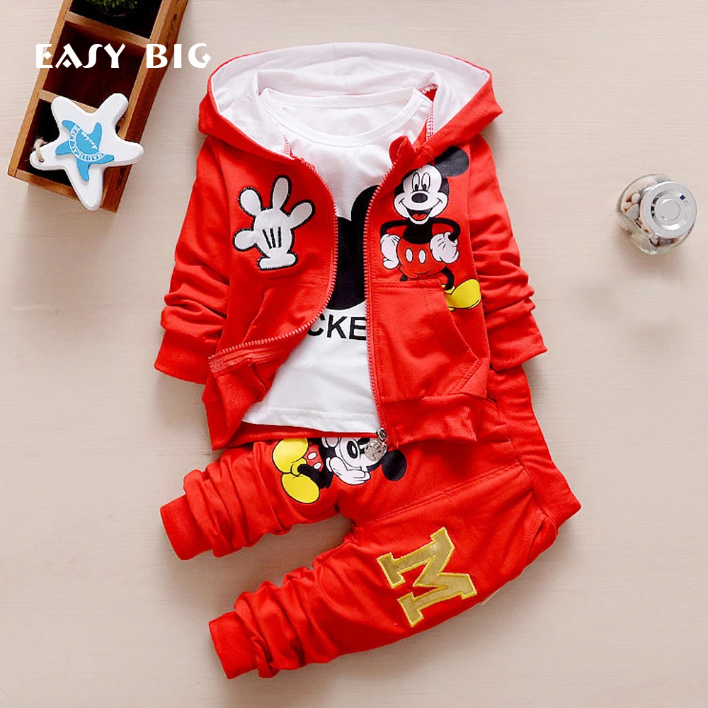 

EASY BIG Spring Mickey Kids Toddler Boys Clothing Set Spring Winter Hooded Coat Suits Fall Cotton Cute Baby Boys Clothes CC0002