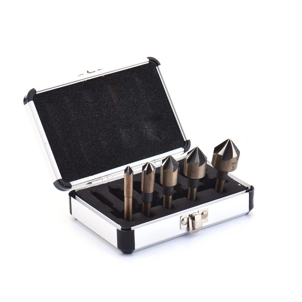 

5pcs Industrial Countersink Drill Bit Set 5 Flutes Counter Sink Woodworking Drill Bits Metal Working Chamfer Chamfering Cutter