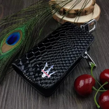 

Snakeskin Leather Auto Car Key Remote Cover Case Holder Car Key Case Wallet Bag Ring Keychain For Maserati 2 Free Shipping