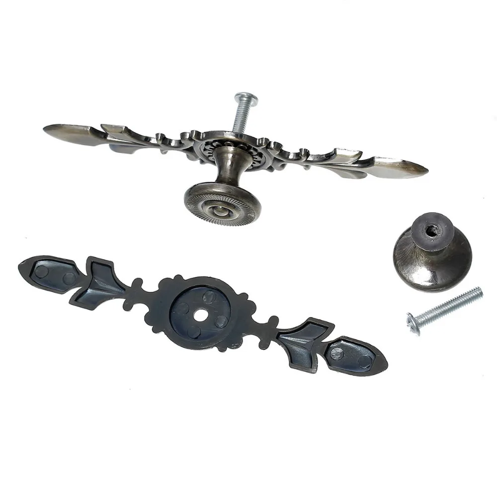 Zinc Based Alloy Drawer Handles Pulls Knobs Cabinet Furniture Hardware Fleur-De-Lis Antique Bronze 12.1x2.4cm 2.5x0.8cm, 1 Set