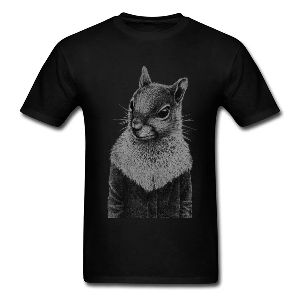 Squirrel In Coat Men T Shirt Summer Clothing Black Vintage Tops Cartoon