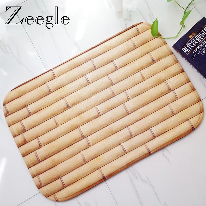 Zeegle Entrance Anti-Slip Doormat Flannel Memory Foam Floor Mat Welcome
Carpet Door Funny Bamboo Pattern kitchen Rug
