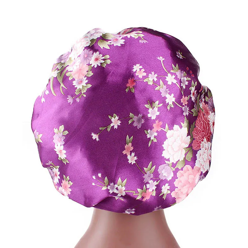 DOLEFT Satin Printed Wide-brimmed Hair Band Woman High Quality Soft Silk Bonnet Sleep Cap Chemotherapy Caps - Color: 2