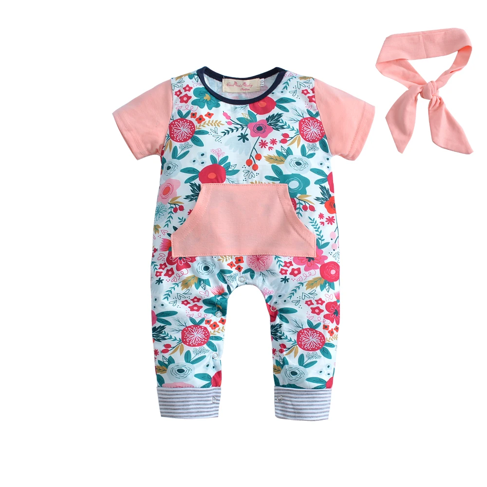 

Newborn Baby Girls Rompers 2019 Summer Fashion Short sleeves jumpsuit+Headband 2 Pieces Infant bebe kids girls clothes