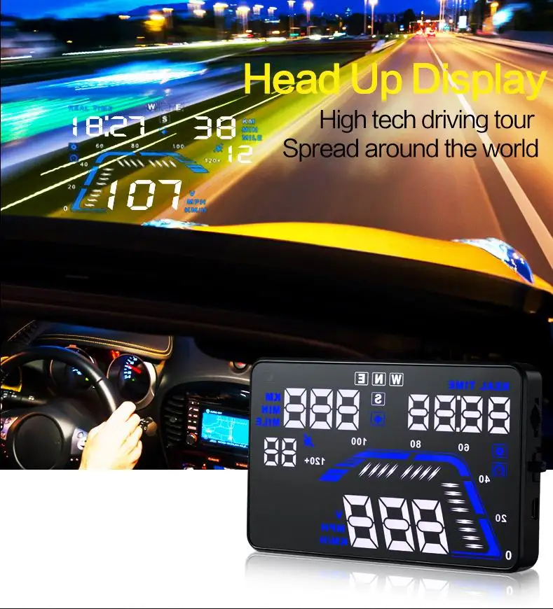 

1pcs 13*7.8*1.5cm Car HUD Head up Display OBD2 GPS LCD Overspeed Speedometer Warning