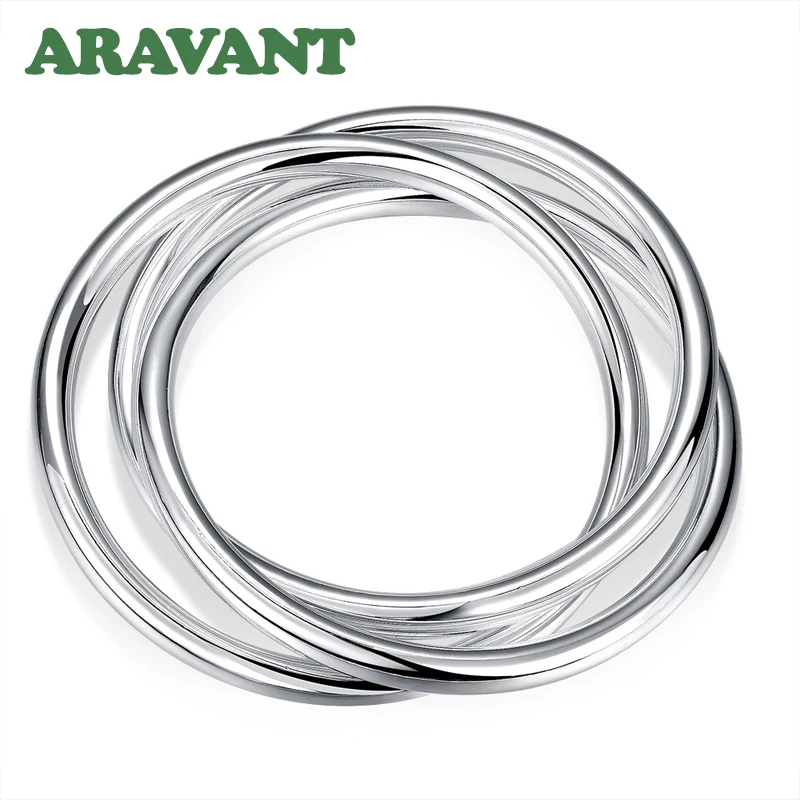 Aravant-Bracelets simples à trois cercles ronds pour femmes, bijoux de fiançailles de mariage, argent 925