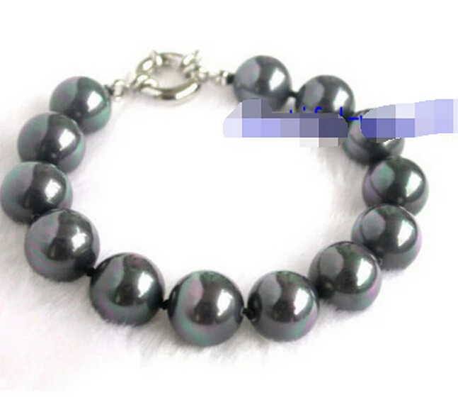 

Hot sell 12mm round Tahitian black seashell pearl bracelet -Bridal jewelry free shipping