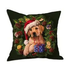 Фотография Cute Christmas Dog Cat Pattern Linen Cushion Cover Home Pillowcase Chair Pillowslip Decorative Supplies Housse Coussin 45*45cm