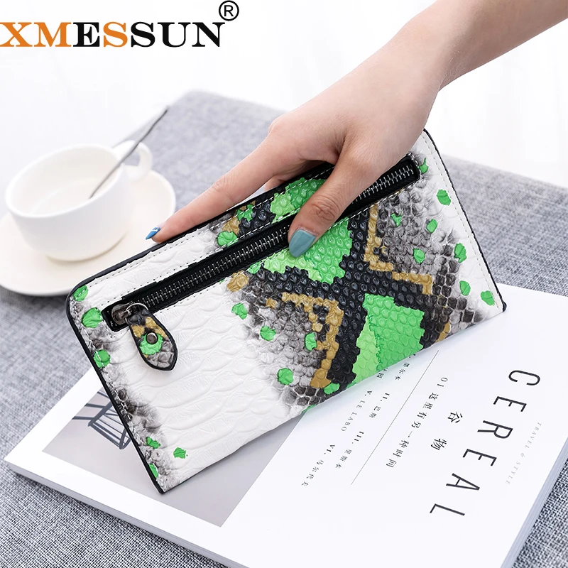 

XMESSUN Python Women Clutch Wallets Genuine Leather Snake Pattern Print Long Coin Purse Female Card Phone Holder Bag F93