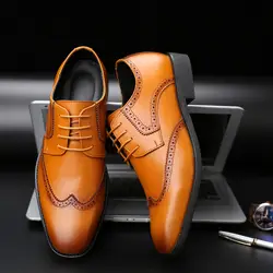 Нарядные туфли с острым носком Для мужчин деловые туфли-оксфорды дышащие кожаные туфли Для мужчин Высококачественные туфли на плоской
