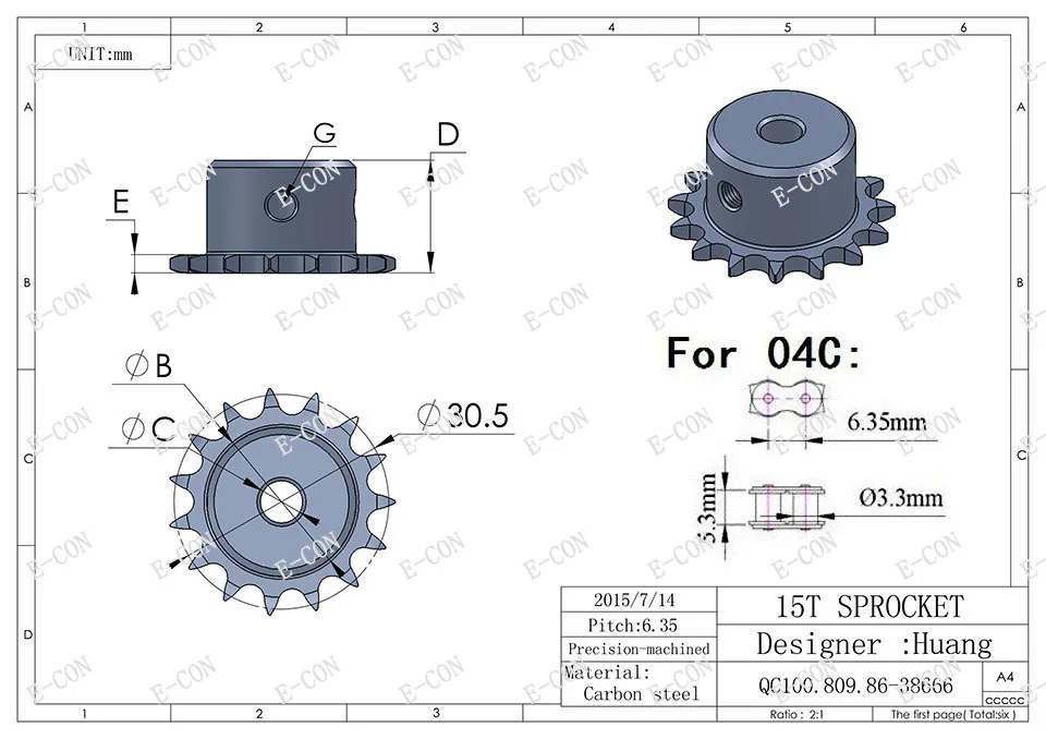 1 PCS 04C 15 Teeth Sprocket Bore 10mm Metal Pilot Motor Gear Roller Chain Drive 25H 15T 2" for Motorcycle Timing Chain DIY