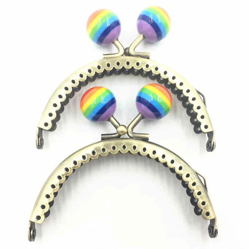 

1Pc Kiss Clasps Lock Buckle Purse Bag Handbag Handle Rainbow Resin Balls Bronze Tone Arch Frame DIY Findings 8.5cm
