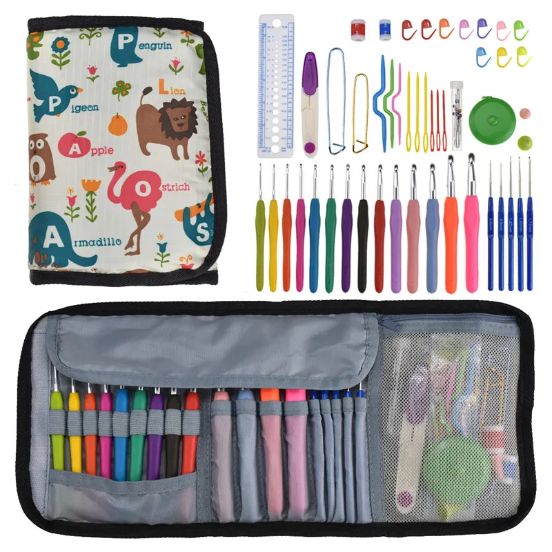 

48 Pcs 2.0-10.0mm Crochet Needles Set Yarn Weave Knitting Hooks Needle Set Scissors Ruler Sewing Needles Accessories with Bag