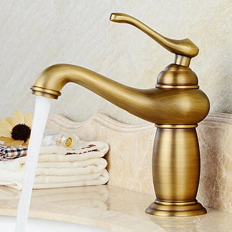 

Copper bathroom faucet European antique single hole magic lamp wash basin basin hot and cold retro faucet