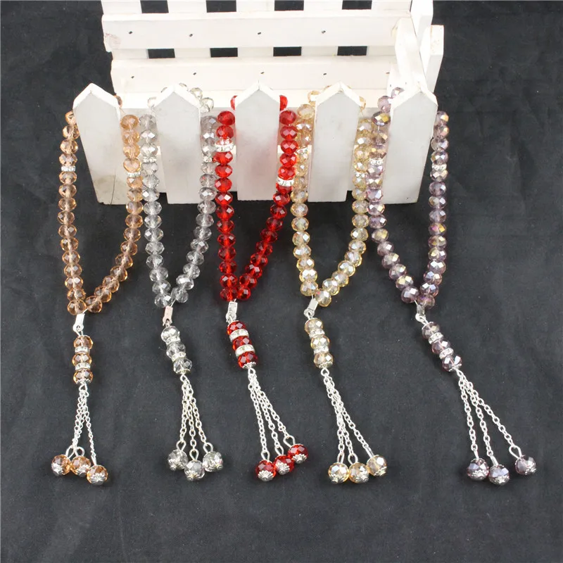 

Free shipping 5pcs/lot 8mm 33 beads crystal flat bead crystal musilim prayer beads five color mixed