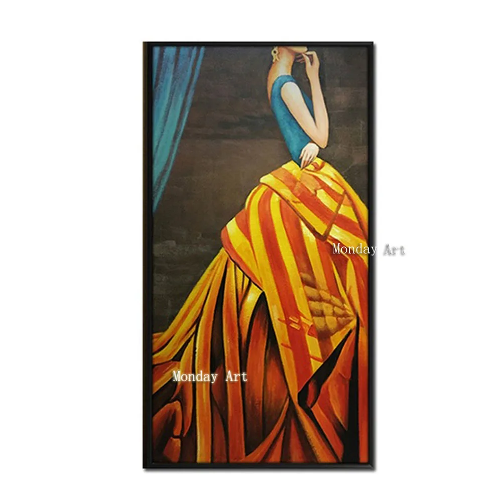 MM Handmade-abstract-figure-girl-with-yellow-striped-skirt-oil-painting-on-Canvas-wall-art-picurte-for (1)