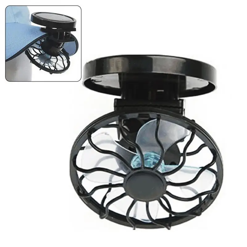 Mini Clip on Solar Sun Powered Fan Panel Black Cooling Cell Fan for