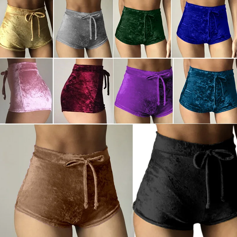 

2017 Women Velvet Drawstring Shorts Casual High Waist Spring Summer Sexy Skinny Short Pants 16