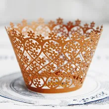 Кружева Бумажные формы для выпечки для свадебной вечеринки, одноразовые оранжевый Маффин, торт, кекс формы, Обертка Свадебные украшения