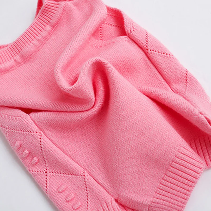 Hollow Out Baby Girl Sweater Vest Diamond Pattern O-Neck Sweet Princess Sleeveless Outfit Children's Knitting Pullover High Quality (5)
