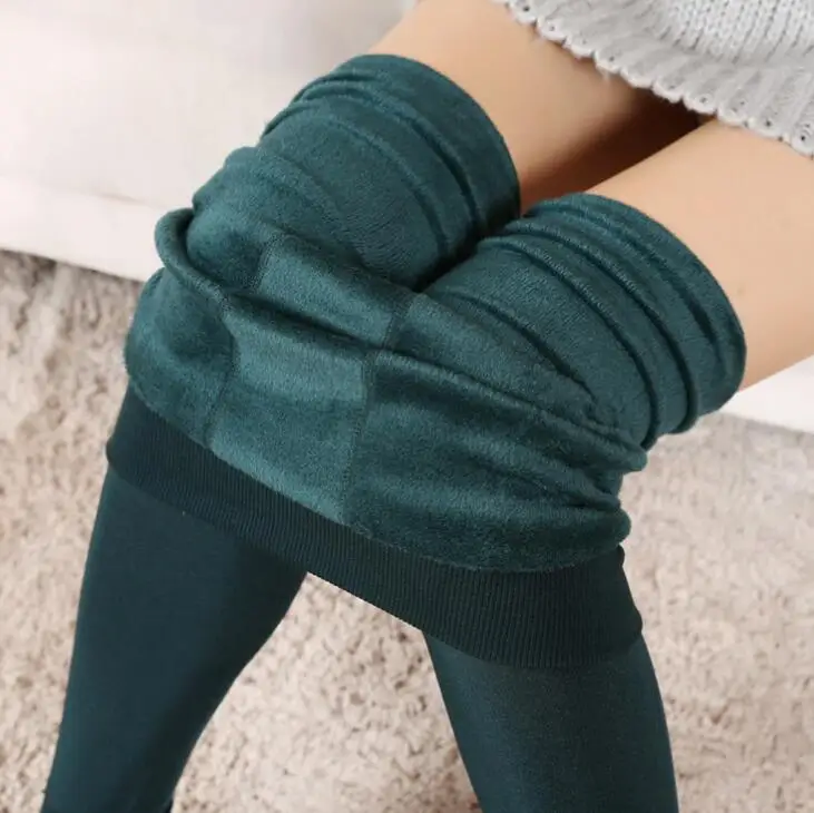 K018 Dark green Зимние леггинсы, вязанные бархатные повседневные леггинсы, новые высокие эластичные утолщенные женские теплые черные штаны, обтягивающие штаны для женщин, леггинсы - Цвет: K018 Dark green