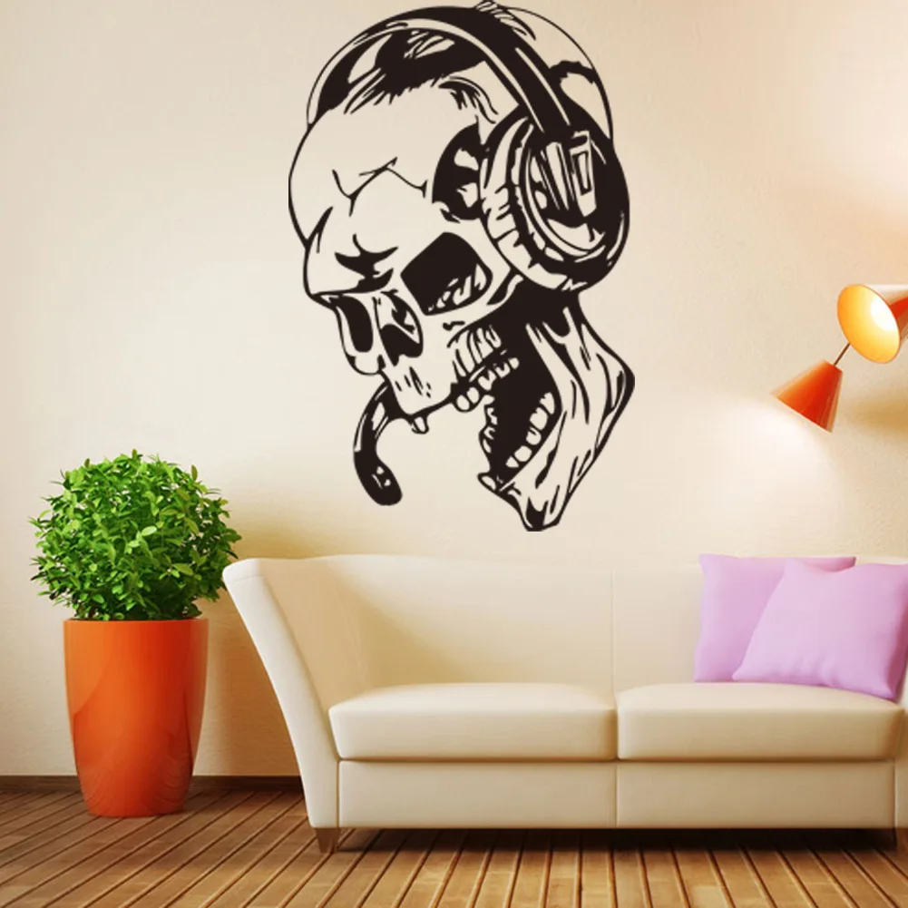 

Home Decoration Wall Paper Creative Art Gamer Wall Stickers Vinyl Skull Music Headphones Decal Video Game