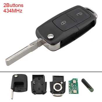 

434MHz 2 Buttons Keyless Uncut Flip Remote Key Fob with ID48 Chip 1J0 959 753 AG Fit for VW Car Vehicle Convenient Car Key