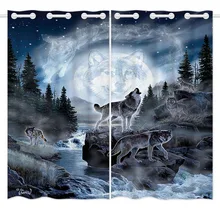 HommomH шторы левый и правый бипартинг открытый люверс Топ затемнение гостиная голубой лес Луна волк