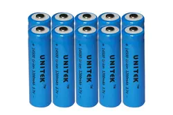 10 шт. UNITEK 3.7 В ICR 14500 литий-ионная батарея 1200 мАч AA Размер литий-ионный элемент для лазерной фонарик
