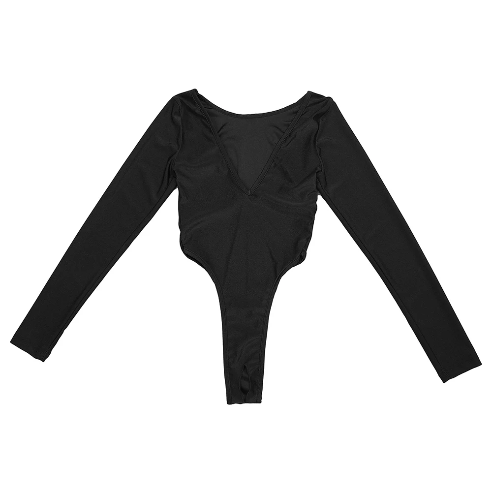 iEFiEL Women Sexy Bodysuit Long Sleeve High Cut Crotchless Thong Leotard Body String Catsuit Jumpsuit Womens Dancing Clothing bodysuits