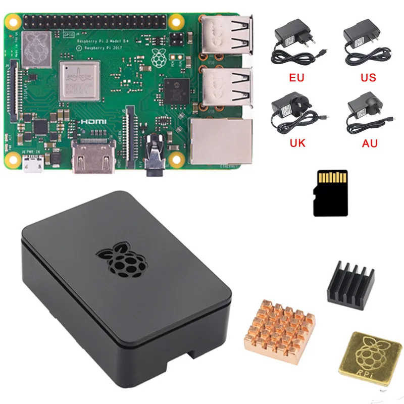 

New Raspberry Pi 3 B+ (B Plus) Kit Quad Core 1.4GHz 64 bit CPU With Case Power Adapter 16G Memory Card Heat sink