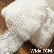 7CM de ancho exquisito encaje blanco bordado cinta elástico volante Trim Collar ropa, costura falda Headwear aplique de guipur Decor