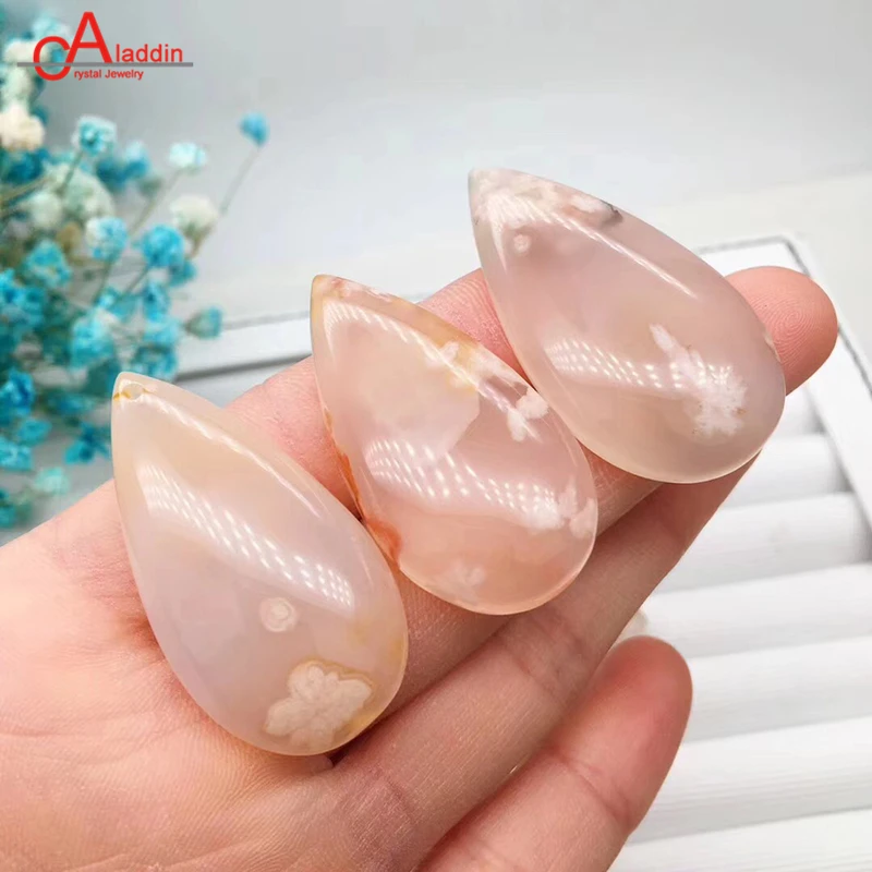 

Aladdin Natural Cherry Blossoms Agat Pendant Fashion Drop Shape Charms Original Crystal Stone DIY Women Sweet Necklace Jewelry