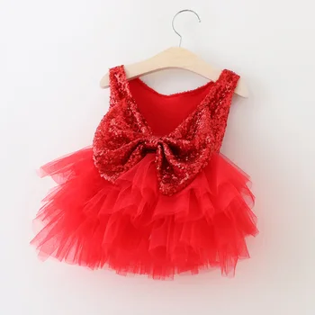

2016 Christmas Dress Children Girls Summer Sequined Puff Big Bow TUTU Princess Dress New Years Dress Vestidos
