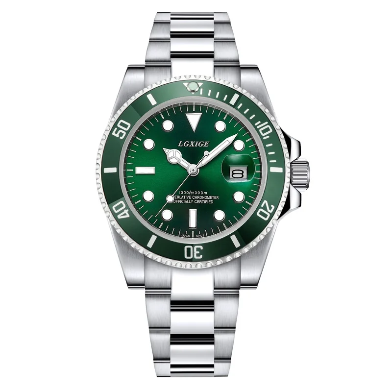 AAA LGXIGE часы для мужчин лучший бренд класса люкс Rolexable водонепроницаемые часы для мужчин спортивные мужские часы Полный алмаз GMT наручные кварцевые часы - Цвет: green