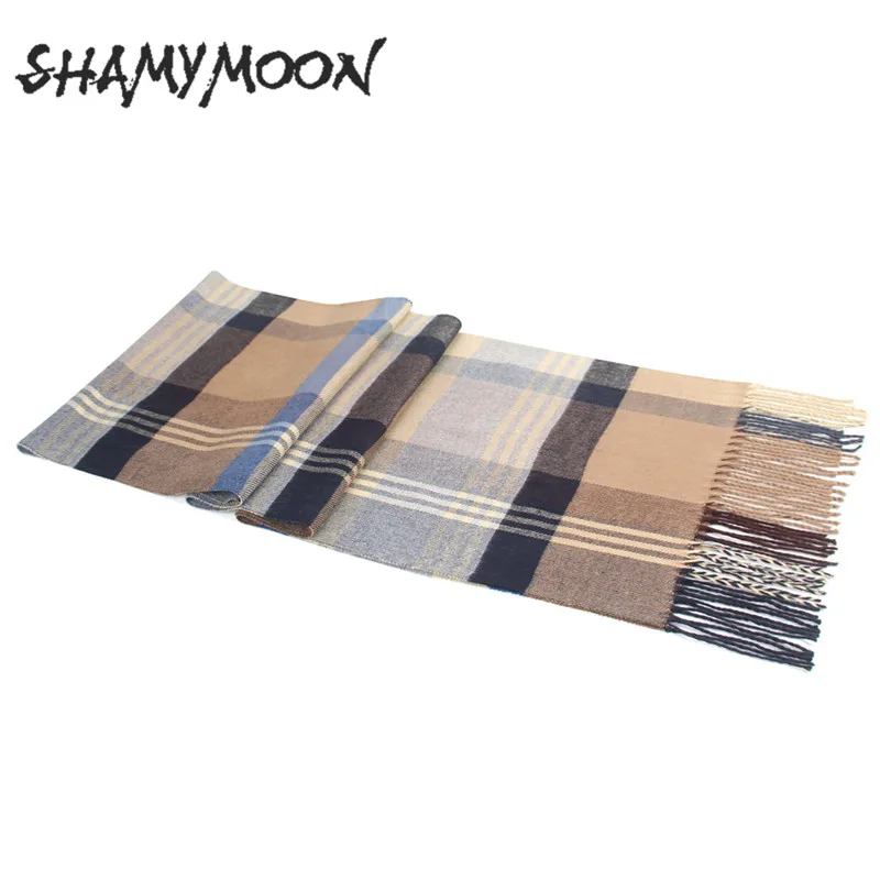 

SHAMYMOON Plaid Scarf Men Fashion Mixed Color Grid Winter Scarf Wool Spinning Classic Tassel Multicolor Warm Neckerchief SC024