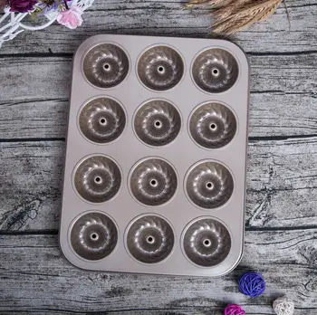 

new arrive 12 hole cake mold 12 ovenware baking pan 12 hole baking tray golden pumpkin cake die Teflon cupcake maker baking tool