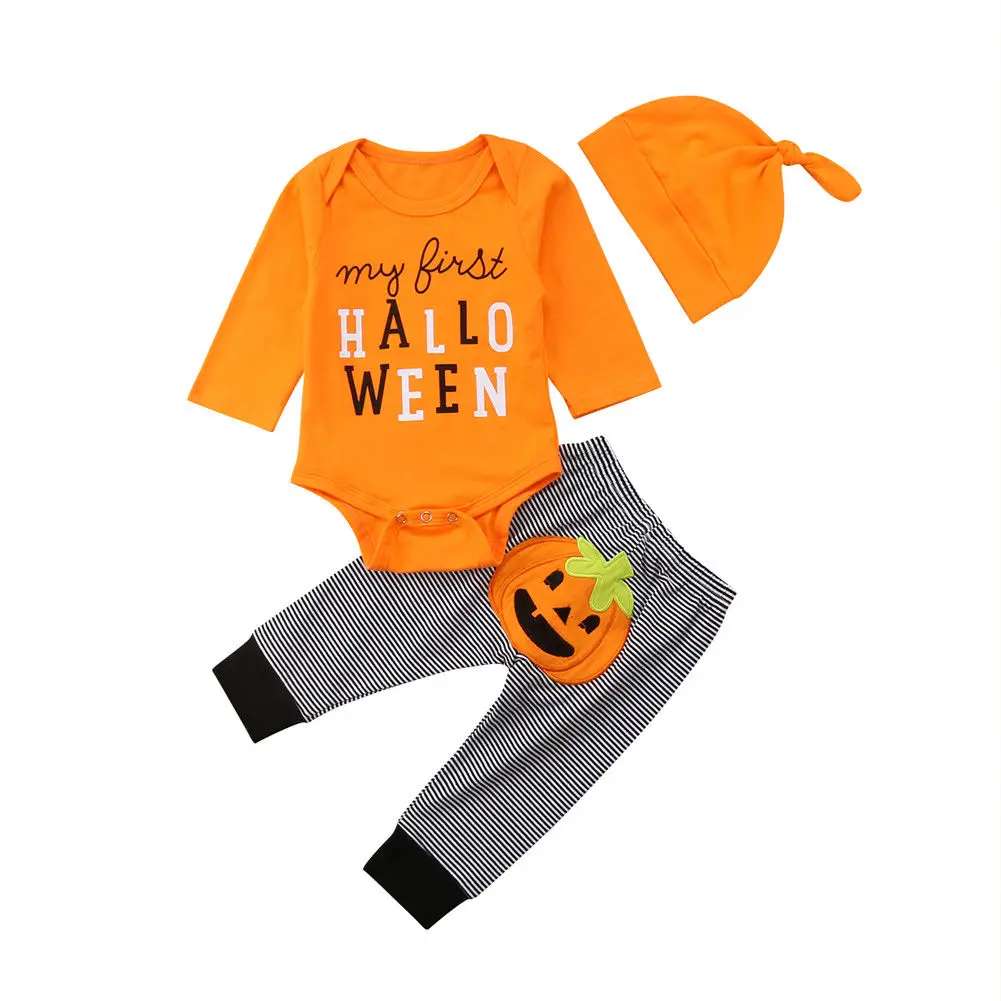 3PCS Set Newborn Baby Halloween Clothes Kids Boy Girl Long Sleeve